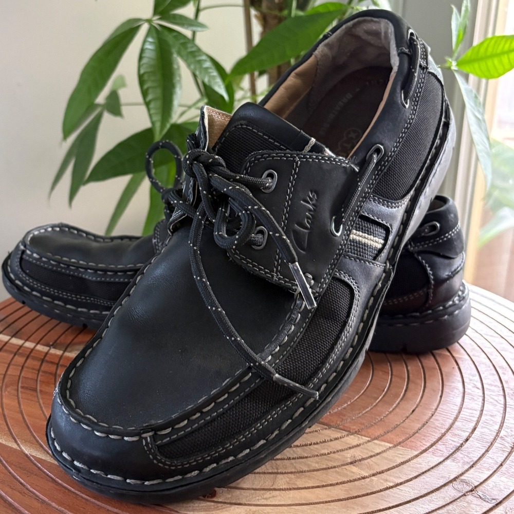 Clarks XTR Lite Men Black Leather Boat Shoes Lace Up Loafers Size 10 W 26030507